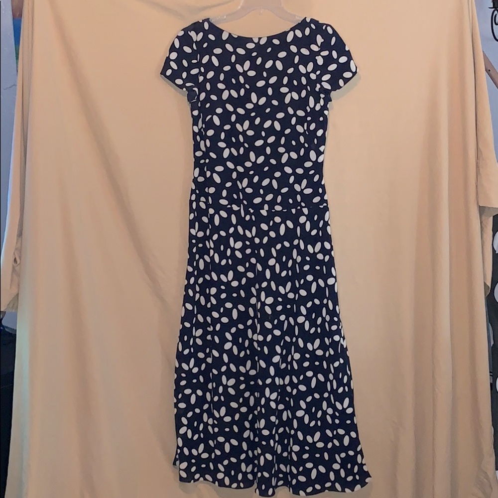 Maggy London Navy and White Polka-Dot Fit & Flare Dress